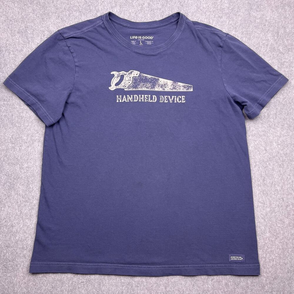 Life is Good Handheld Device Saw T-Shirt Mens Large Blue‎ Short Sleeve